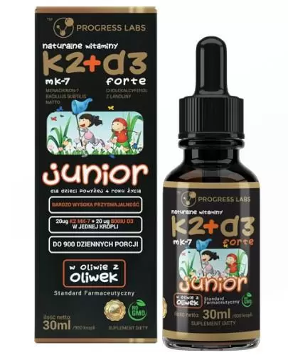 Progress Labs Witamina K2 MK-7 + D3 Forte Junior w kroplach 30 ml zdjęcie