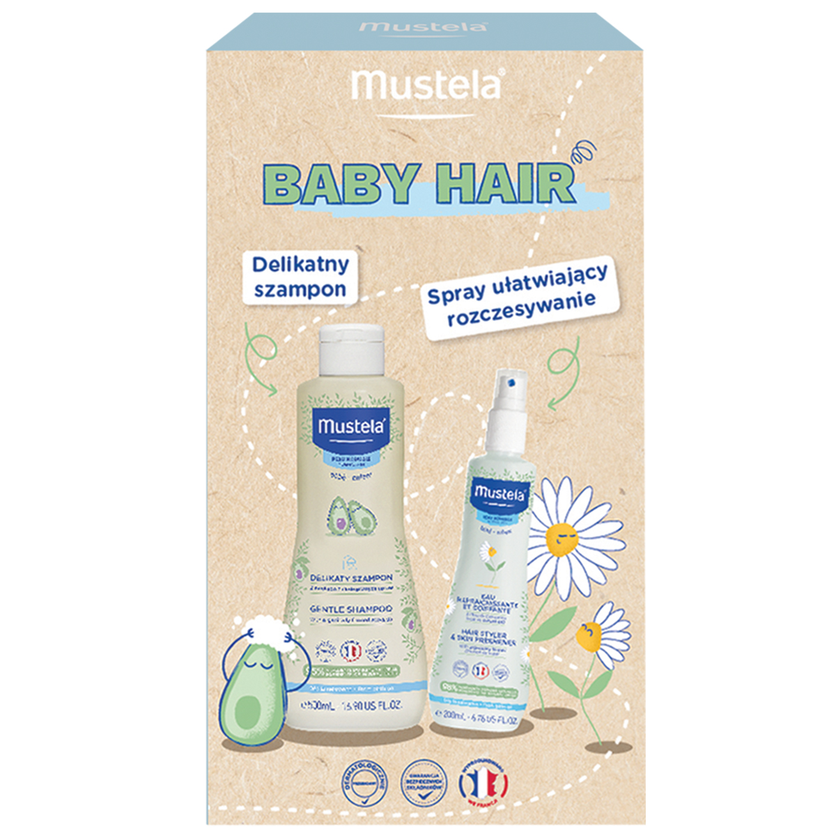Mustela Baby Hair delikatny szampon 500 ml + odświeżający spray ułatwiający rozczesywanie 200 ml zdjęcie