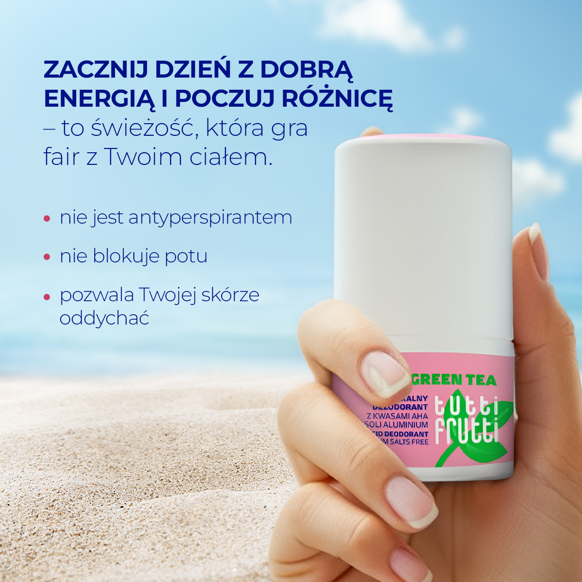 Tutti Frutti, Naturalny dezodorant kwasowy PowerGreenTea + Kwasy AHA, 50 ml