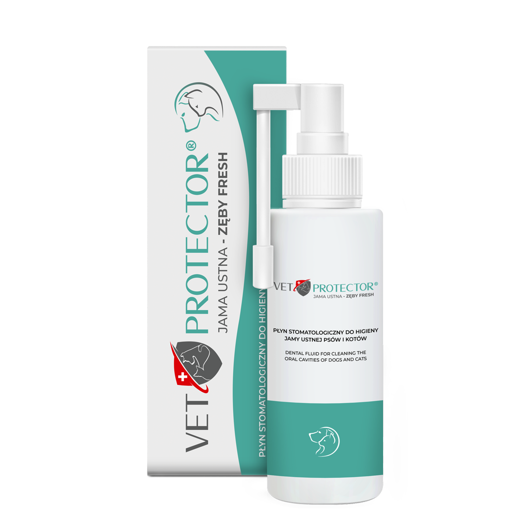 Vet Protector Jama Ustna Zęby Fresh Płyn stomatologiczny do higieny jamy ustnej psa i kota, 100 ml zdjęcie