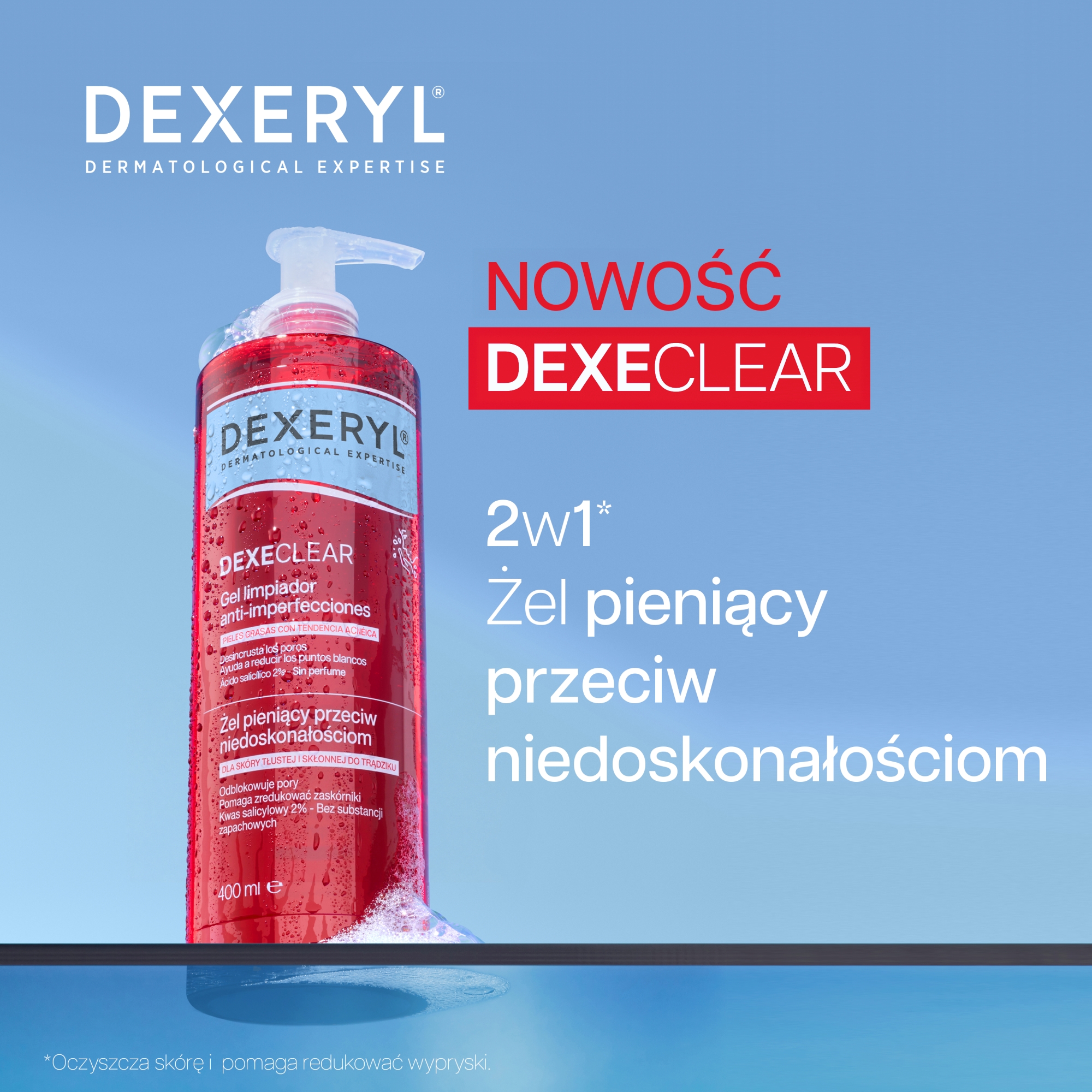 Dexeryl Dexeclear Żel pieniący przeciw niedoskonałościom, 400 ml