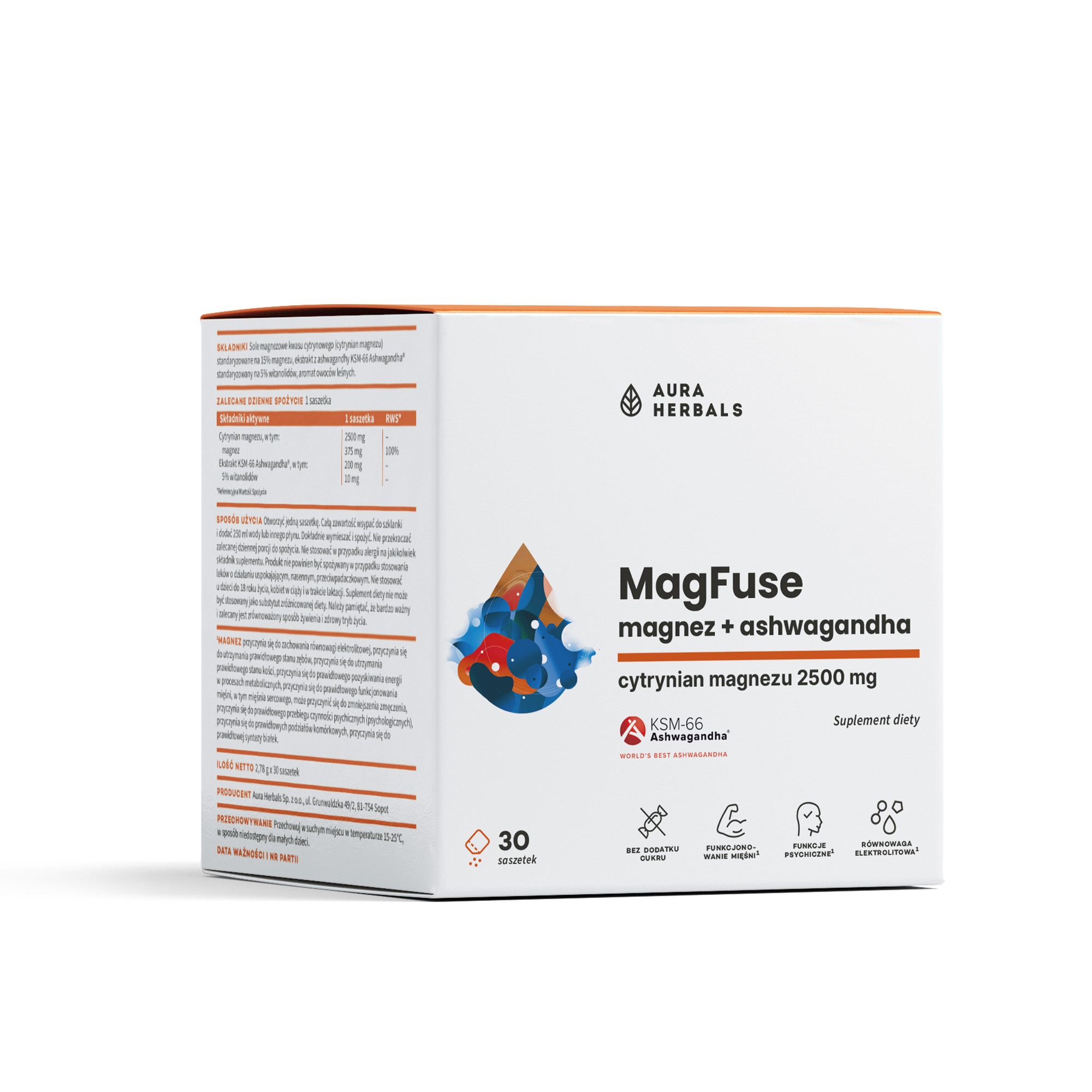 Aura Herbals MagFuse magnez + ashwagandha, saszetki, 30 sztuk zdjęcie