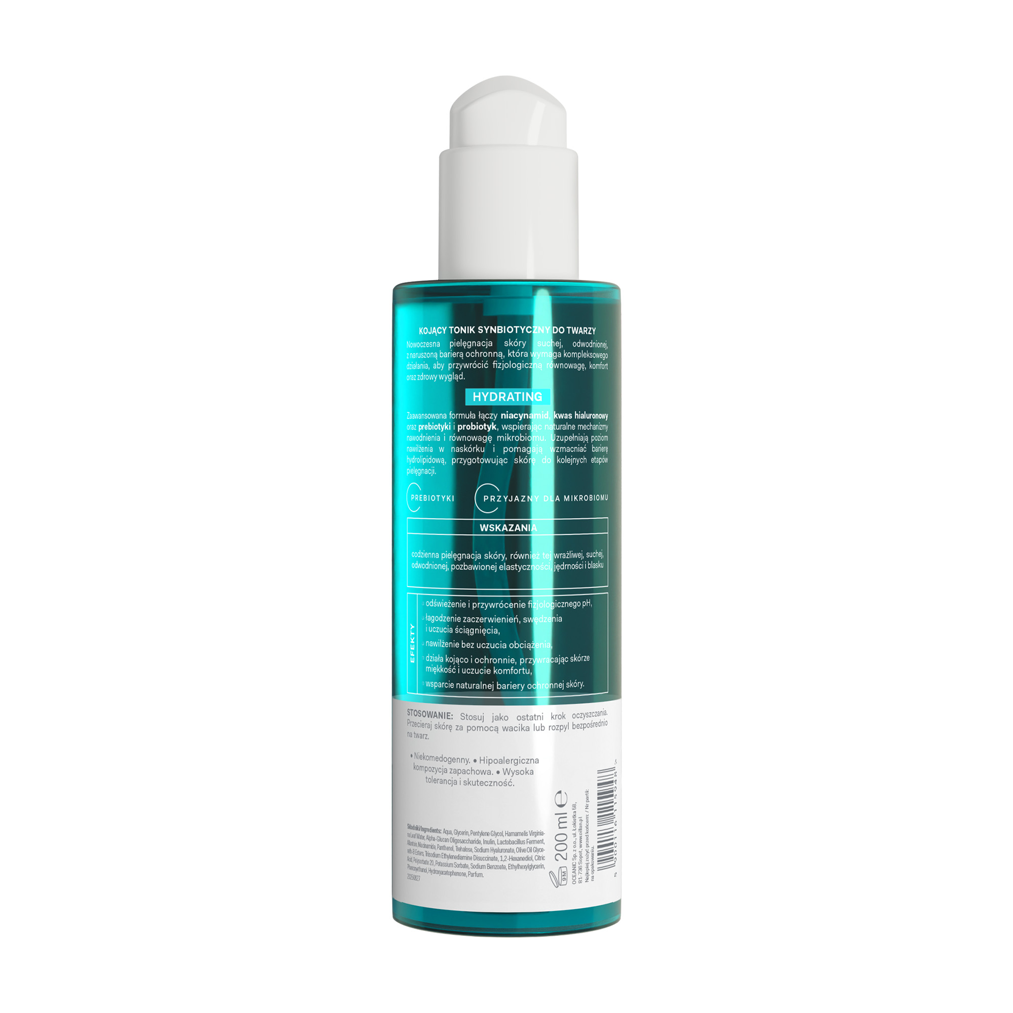 Oillan Hydrating, kojący tonik synbiotyczny do twarzy, 200 ml
