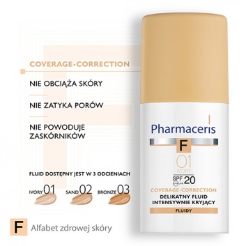 PHARMACERIS F, delikatny fluid intensywnie kryjący SPF 20 ivory 01 (kość słoniowa), 30 ml