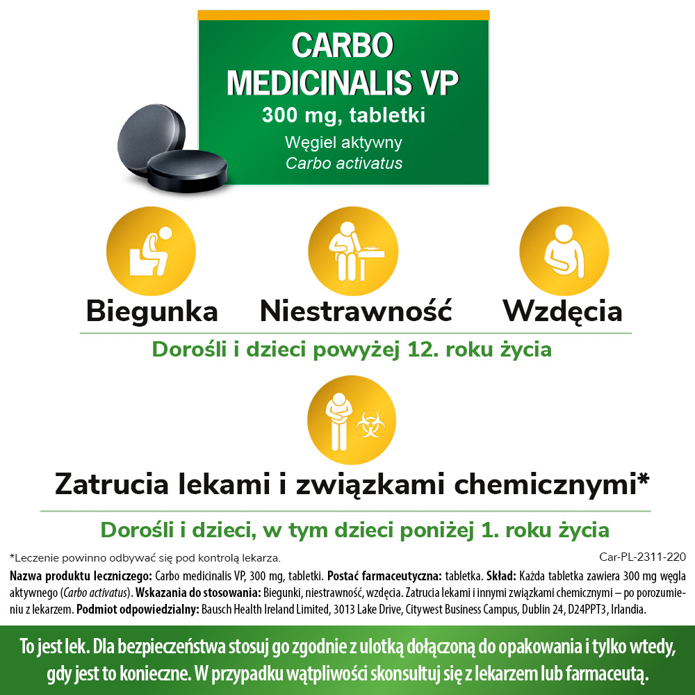 Carbo Medicinalis Vp 300 mg, węgiel aktywny, tabletki, 20 sztuk
