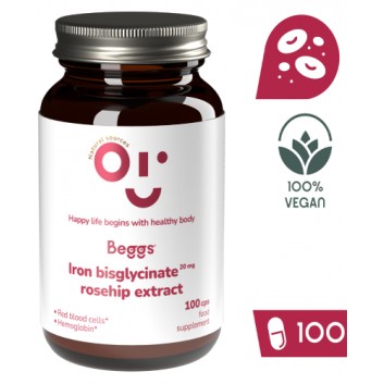 BEGGS Diglicynian żelaza 20 mg z ekstraktem z dzikiej róży, 100 kapsułek