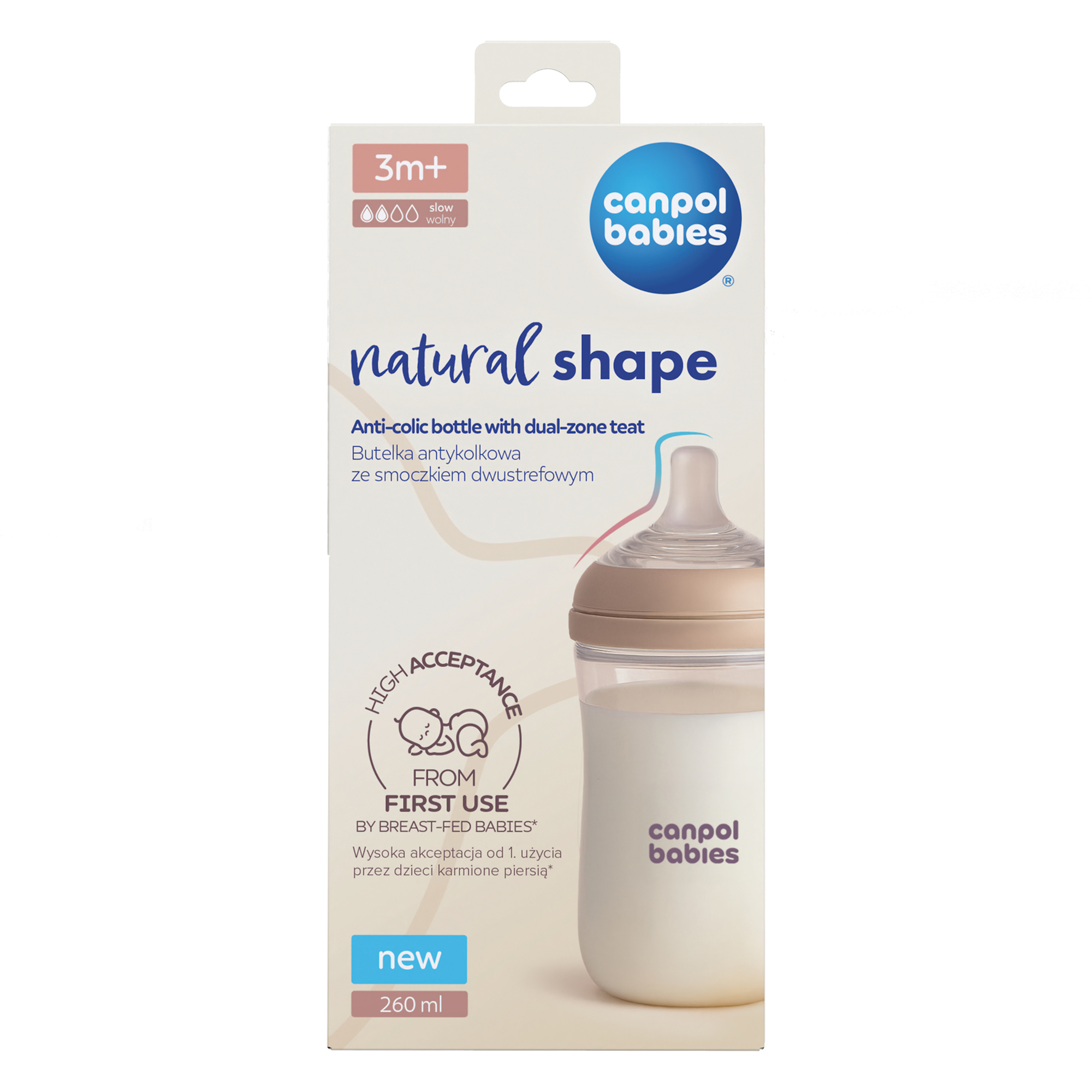 Canpol babies butelka Natural Shape ze smoczkiem dwustrefowym 35/401, 260 ml