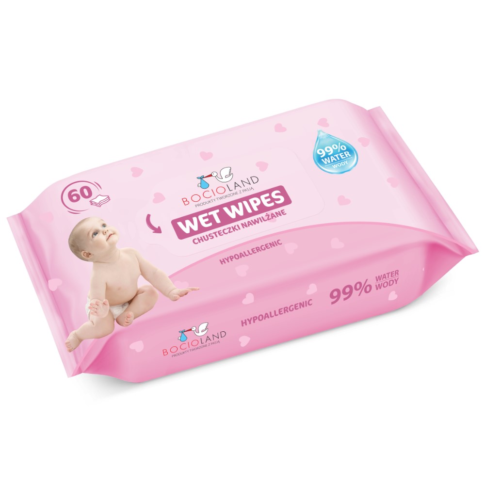 Bocioland, nawilżane chusteczki dla dzieci 99% woda, 60 sztuk