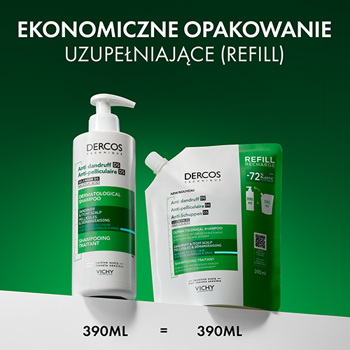 Vichy Dercos, szampon przeciwłupieżowy włosy normalne i przetłuszczające się, uzupełnienie (Refill), 390 ml