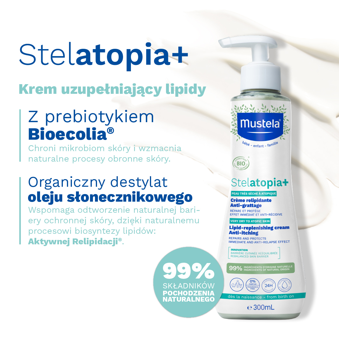 Mustela Stelatopia+ krem uzupełniający lipidy 300 ml