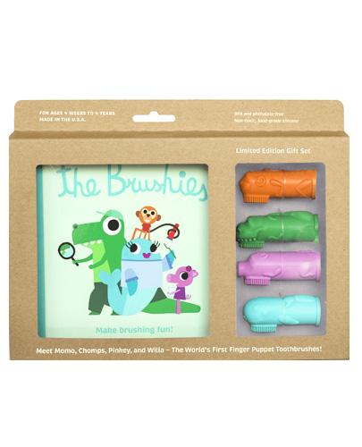 THE BRUSHIES Zestaw szczoteczek silikonowych na palec - 4 sztuki + książka - 1 sztuka zdjęcie