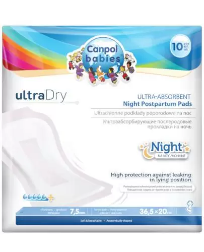 Canpol Babies Ultra Dry Ultrachłonne Podkłady poporodowe na noc 78/004, 10 szt., cena, opinie, właściwości zdjęcie
