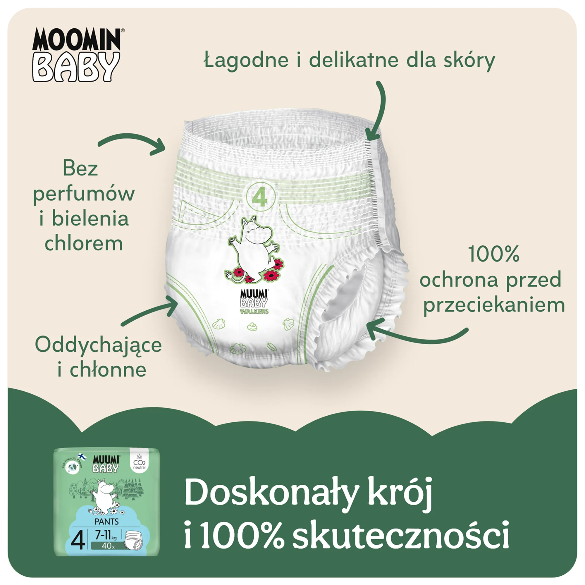 Muumi Baby Pants eko pieluchomajtki 4 Maxi 7-11 kg, 40 sztuk