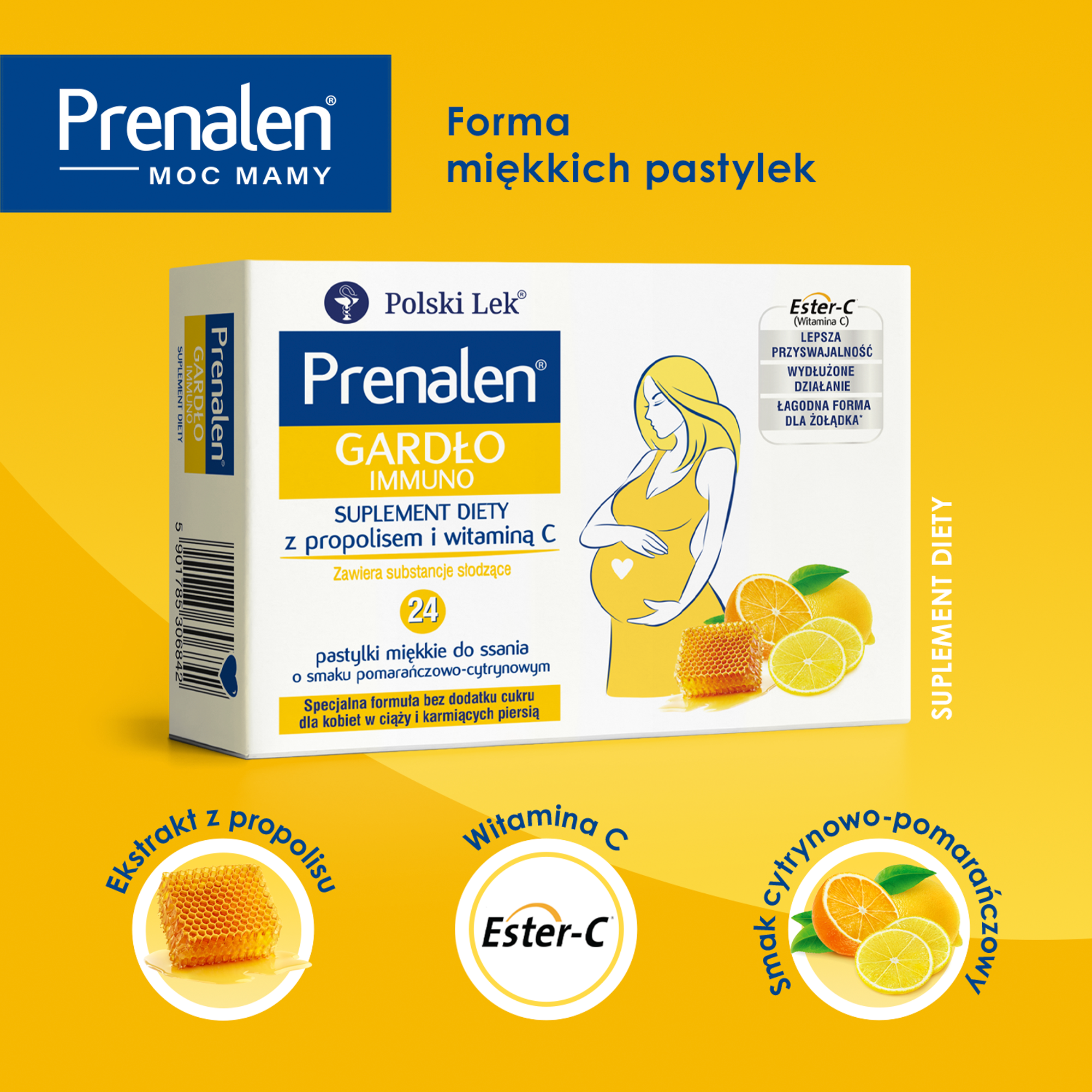 Prenalen Gardło Immuno z propolisem i witaminą C, 24 past., cena, opinie, wskazania