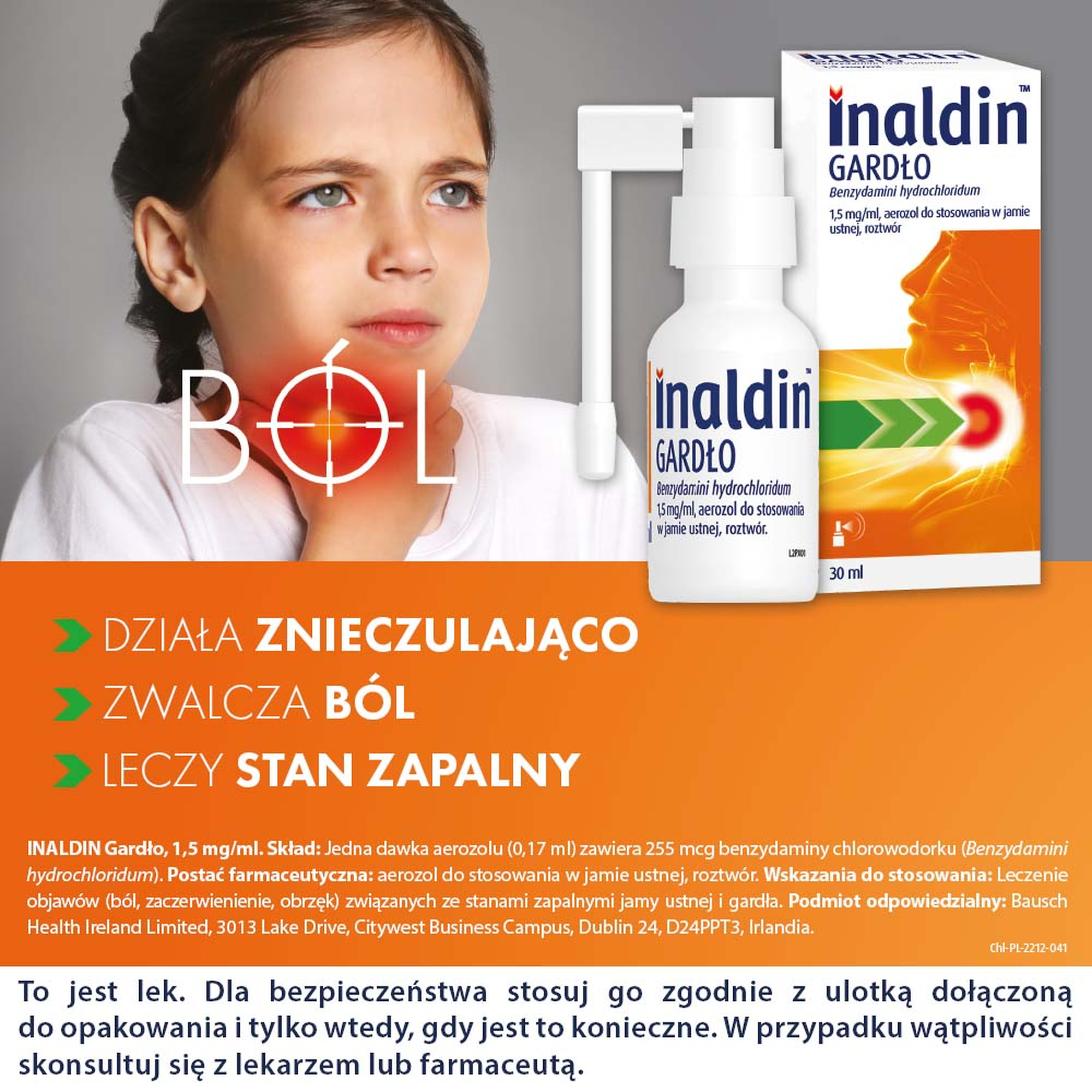 Inaldin Gardło 1,5 mg/ml aerozol do stosowania w jamie ustnej 30 ml