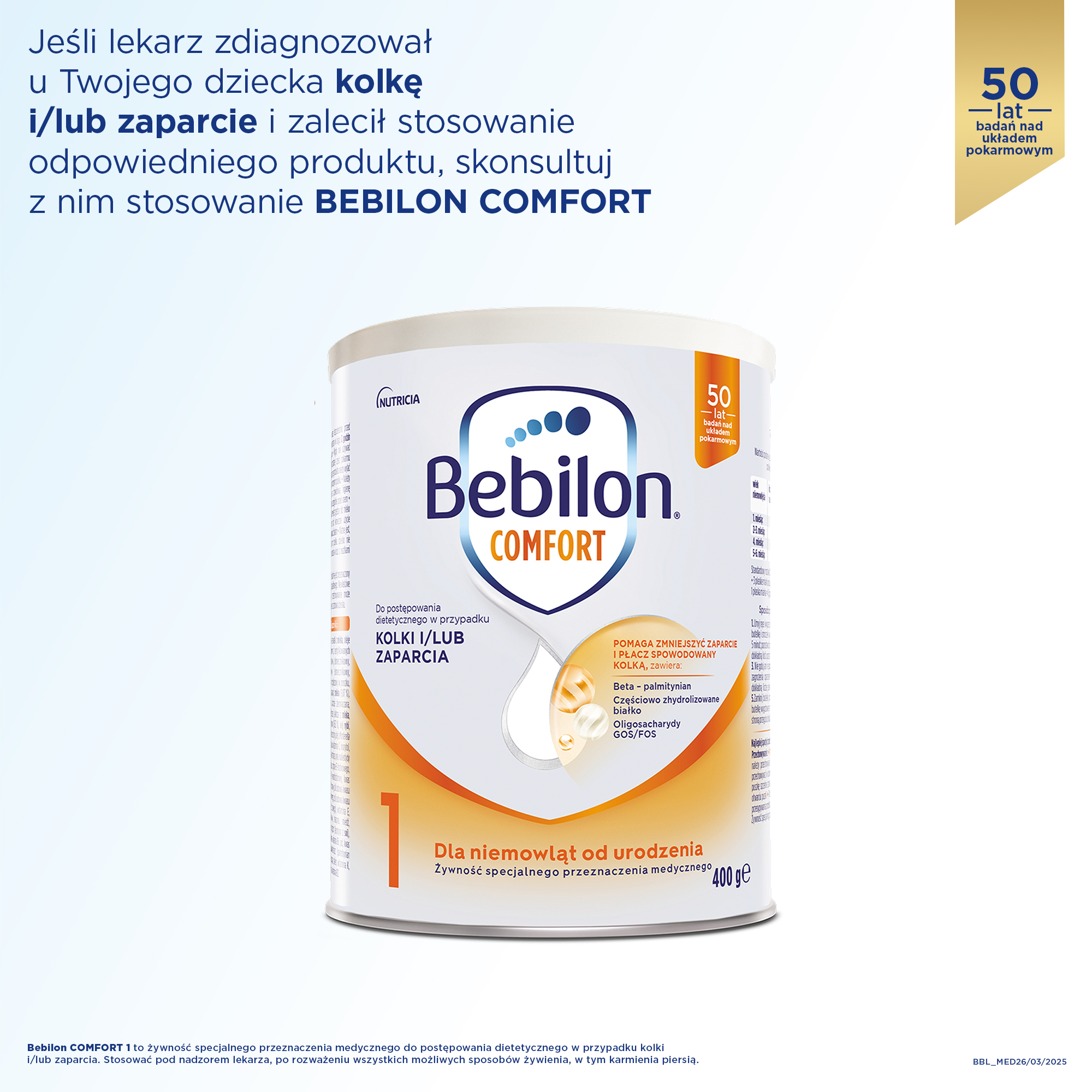 Bebilon Comfort 1 na kolki i/lub zaparcia dla niemowląt od urodzenia 400 g
