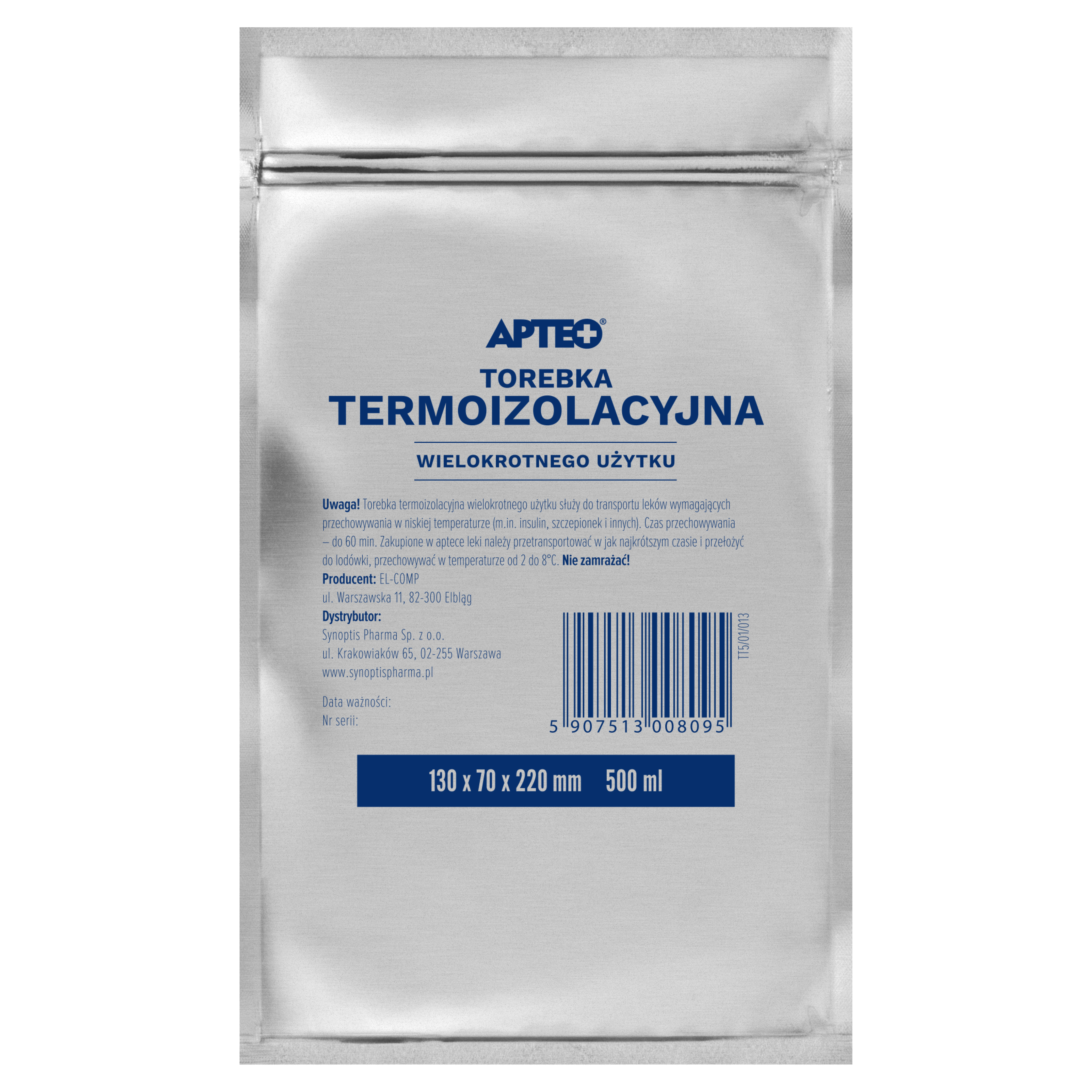 Apteo torebka termoizolacyjna wielokrotnego użytku 130 mm x 70 mm x 220 mm 500 ml zdjęcie