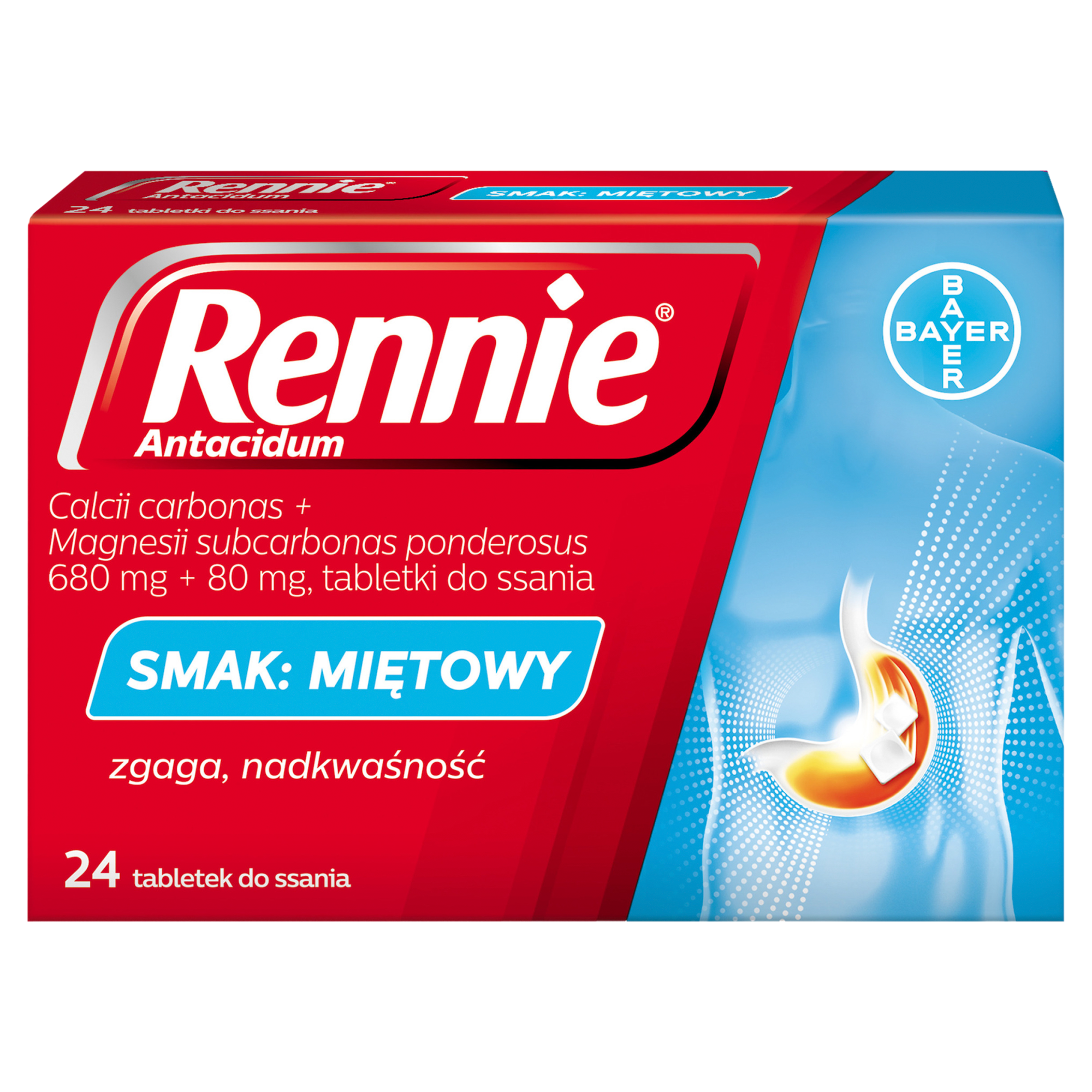 Rennie Antiacidum o smaku miętowym, na zgagę, refluks i niestrawność, 24 tabletki do ssania zdjęcie