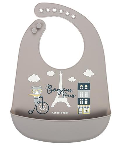 Canpol Babies śliniak silikonowy z kieszonką Bonjour Paris beżowy 1 sztuka [74/027_bei] zdjęcie