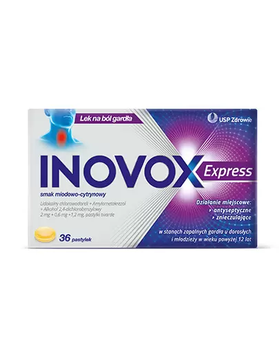 Inovox Express 2 mg + 0,6 mg + 1,2 mg smak miodowo-cytrynowy 36 pastylek zdjęcie