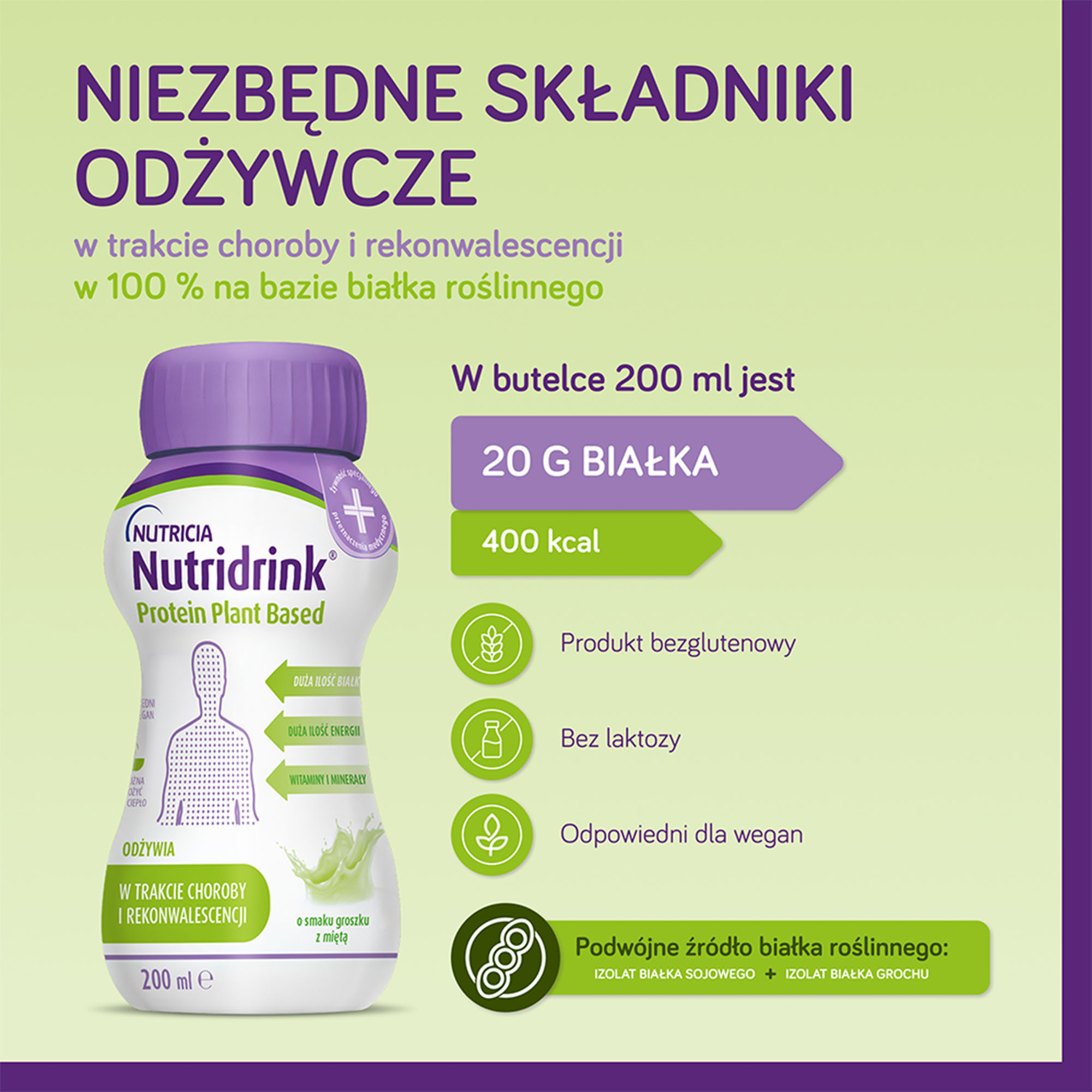 Nutridrink Protein Plant Based o smaku groszku z miętą, 4 x 200 ml