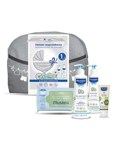 Mustela Zestaw Wyprawkowy Delikatny Żel do mycia, 500 ml + Mleczko do ciała, 300 ml + Krem do przewijania, 75 ml + Chusteczki oczyszczające, 60 sztuk zdjęcie
