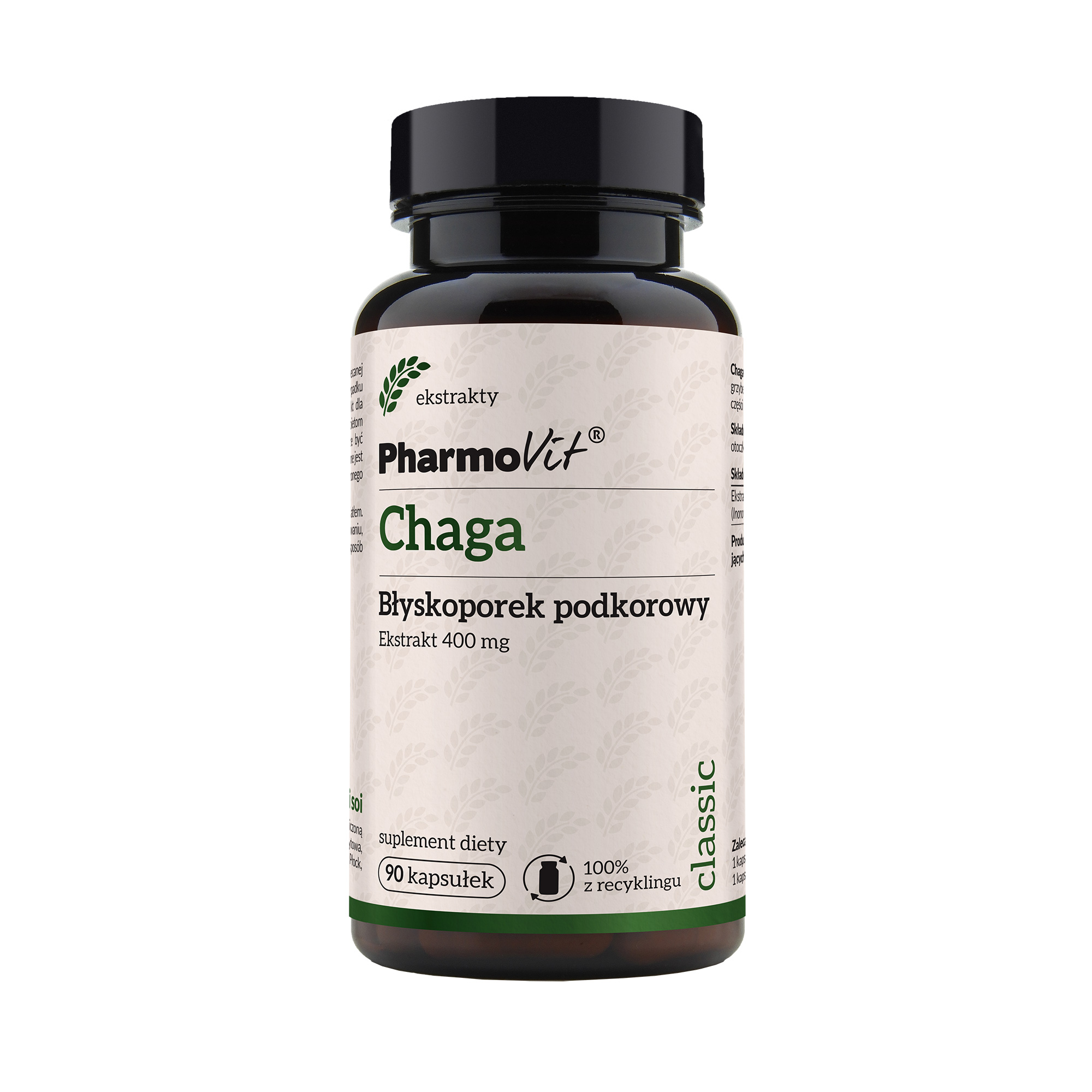 PharmoVit Chaga Błyskoporek podkorowy 400 mg, kapsułki, 90 sztuk zdjęcie
