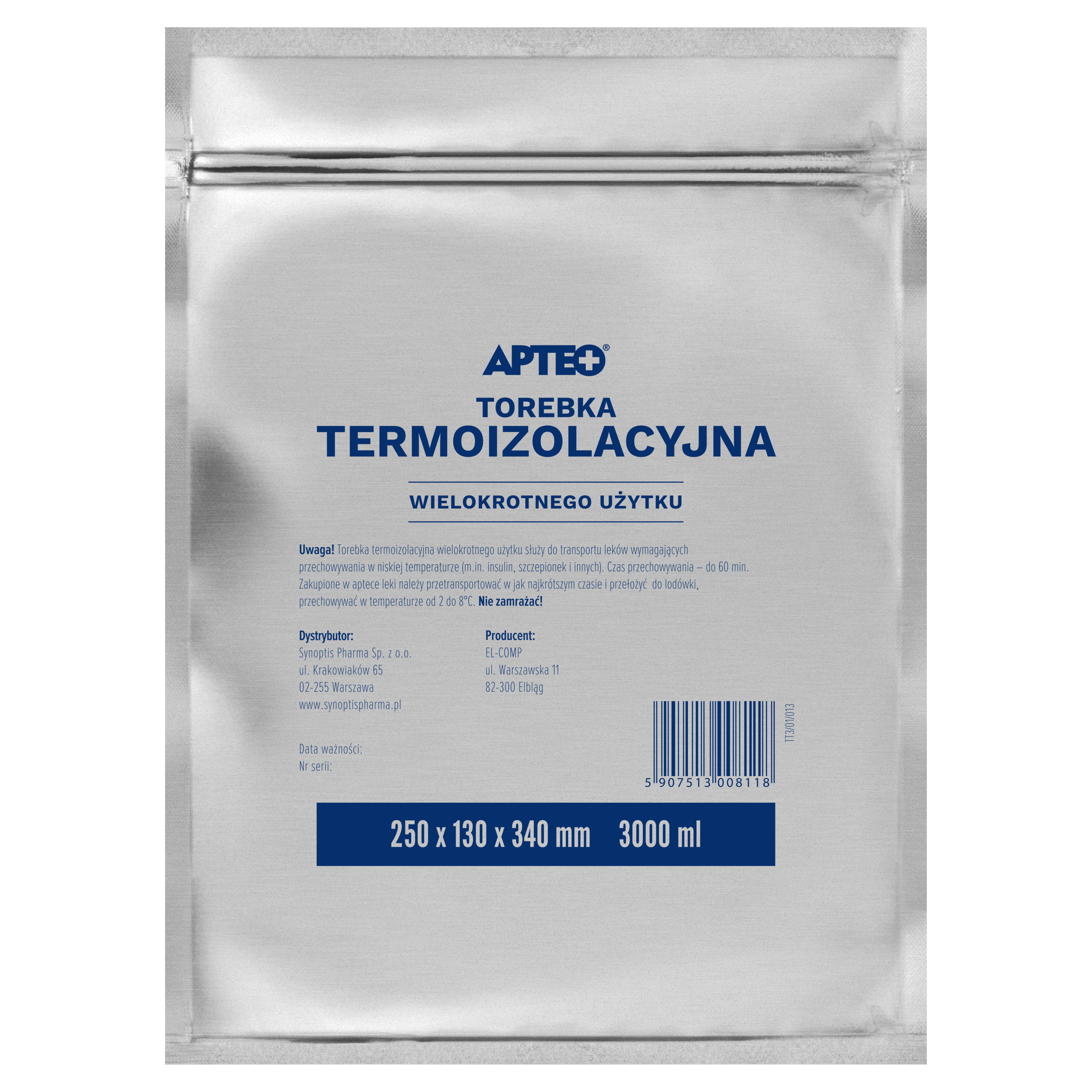 Torebka termoizolacyjna wielokrotnego użytku APTEO CARE  250 mm x 130 mm x 340 mm, 3000 ml zdjęcie