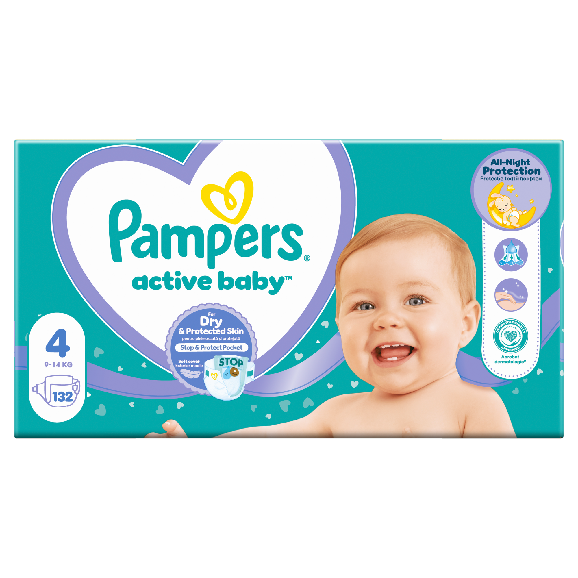 Pampers Pieluchy Active Baby rozmiar 4, 132 sztuki pieluszek - cena, opinie, właściwości zdjęcie