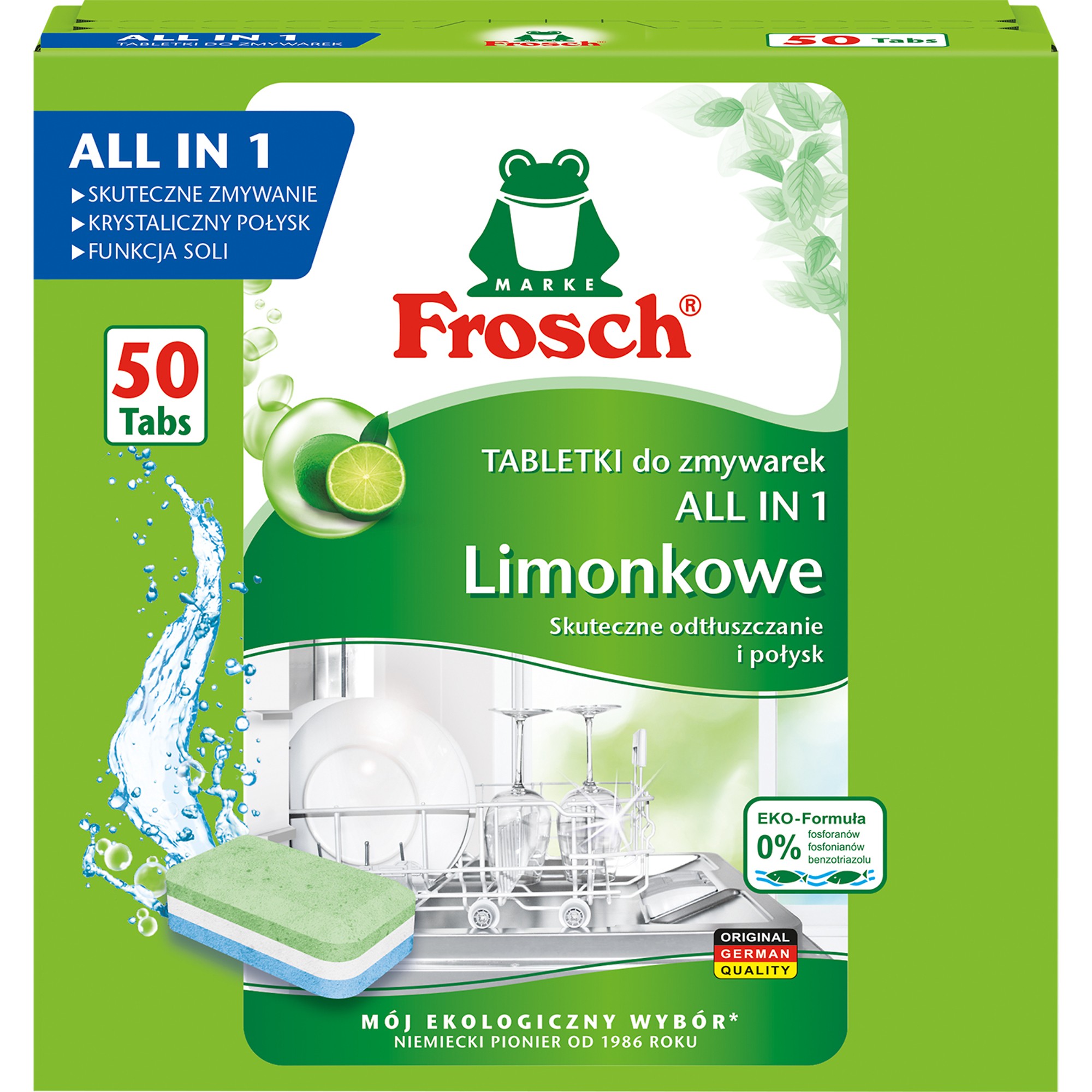 Frosch Limonkowe tabletki do zmywarek All in 1, 50 sztuk zdjęcie