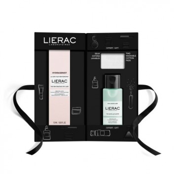 Lierac Hydragenist nawilżająca pielęgnacja pod oczy 15 ml + woda micelarna 50 ml + płatki kosmetyczne wielokrotnego użytku 2 sztuki [ZESTAW]