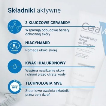CeraVe, nawilżający krem do twarzy dla skóry normalnej i suchej, 52 ml