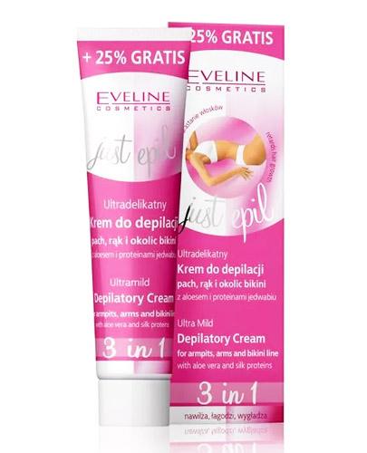 EVELINE COSMETICS JUST EPIL 3w1 Ultradelikatny krem do depilacji pach, rąk i okolic bikini z aloesem i proteinami jedwabiu,125 ml, cena, opinie, wskazania zdjęcie