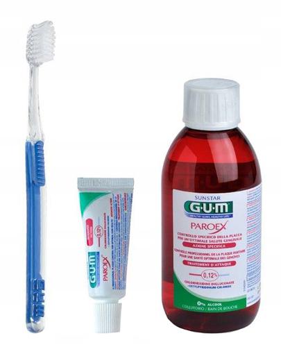 Sunstar Gum Zestaw Pozabiegowy Płyn Paroex 0,12% CHX, 300 ml + Pasta Paroex 0,06% CHX, 12 ml + Szczoteczka pozabiegowa, 1 szt., cena, opinie, stosowanie zdjęcie