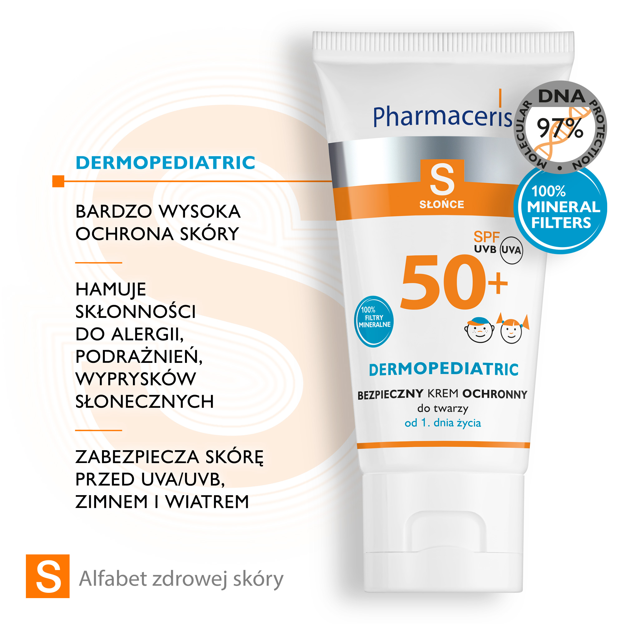 PHARMACERIS S Bezpieczny krem ochronny do twarzy dla dzieci SPF50+ - 50 ml