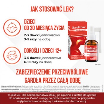 Gardimax medica spray, (20 mg + 5 mg)/10 ml, aerozol do stosowania w jamie ustnej, 30 ml
