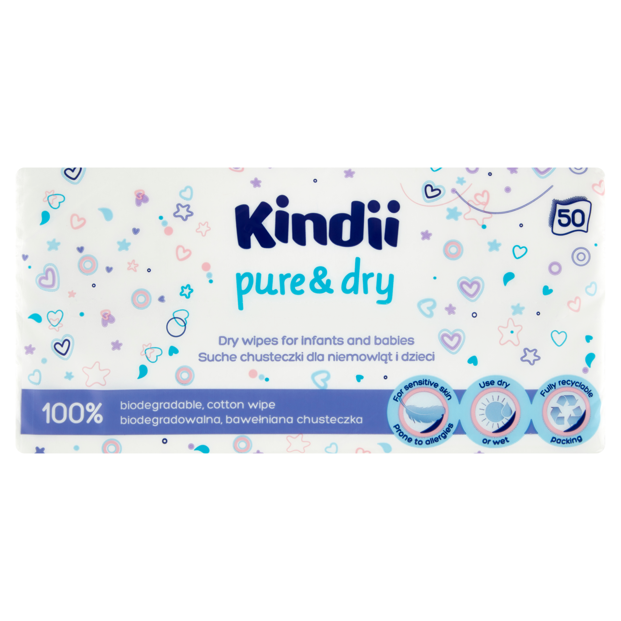 Kindii Pure &  Dry Suche Chusteczki dla niemowląt i dzieci, 50 sztuk zdjęcie