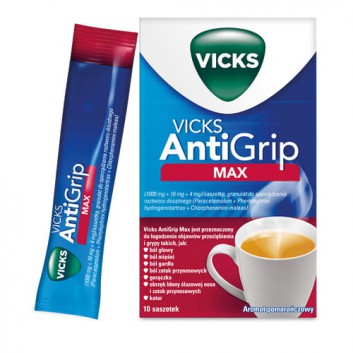 Vicks AntiGrip Max 1000 mg + 16 mg + 4 mg o aromacie pomarańczowym 10 saszetek