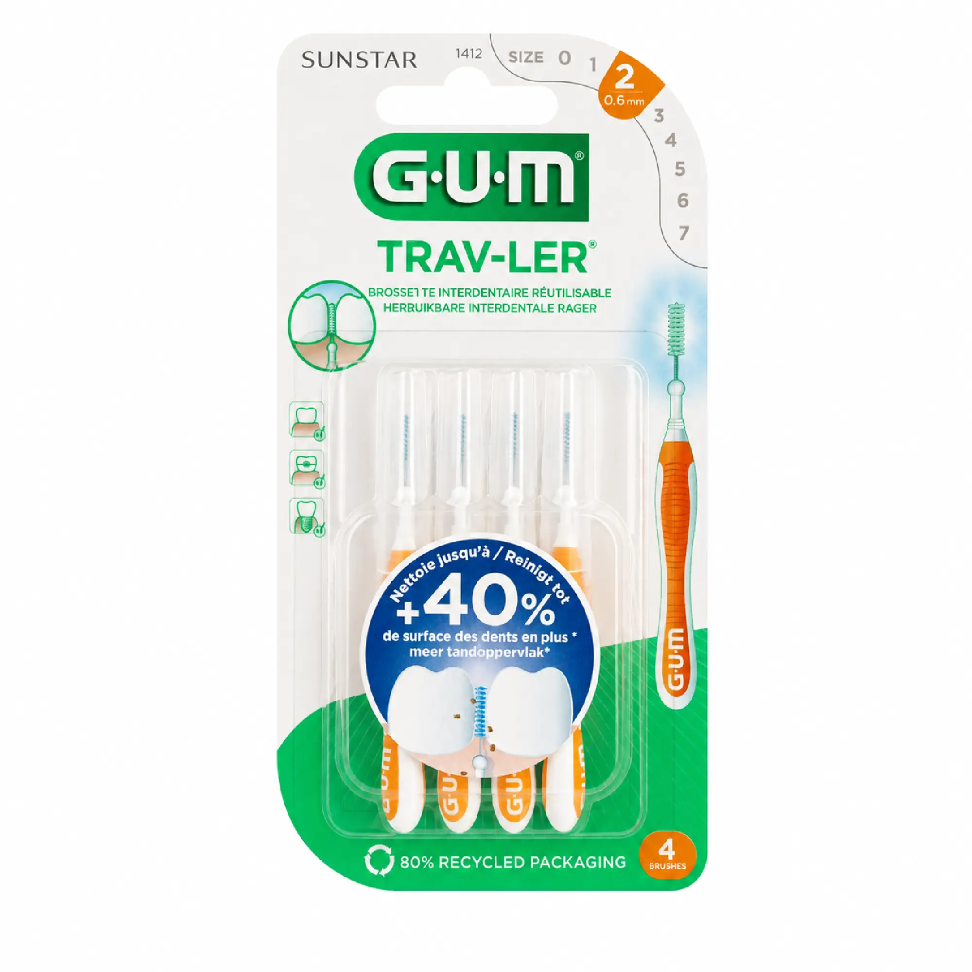 Sunstar Gum Trav-ler Szczoteczka międzyzębowa 0.9, 4 sztuki
