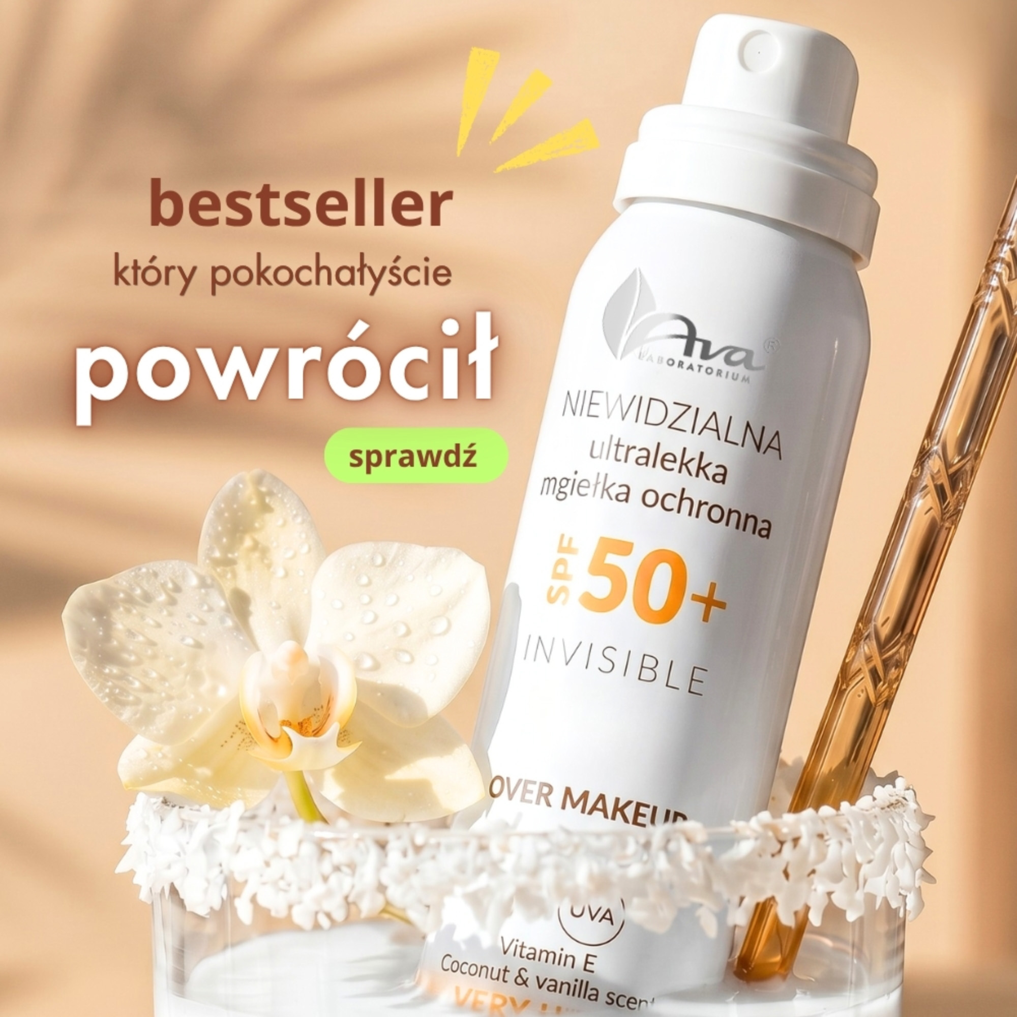 Ava, niewidzialna ultralekka mgiełka ochronna SPF 50+, 75 ml