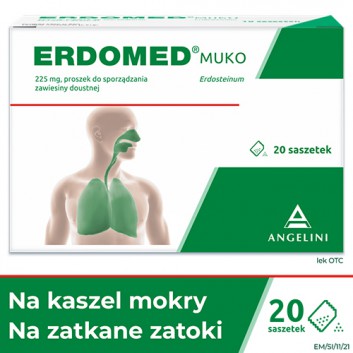 Erdomed Muko, 225 mg, na kaszel mokry, proszek do sporządzania zawiesiny doustnej, 20 saszetek