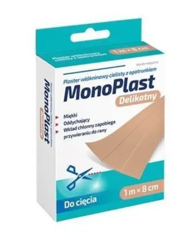 MonoPlast delikatny plaster z opatrunkiem włókninowy cielisty do cięcia 1m x 8 cm zdjęcie