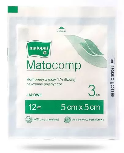 Matocomp kompresy jałowe 5x5cm 17 nitkowe, 12 warstwowe 3 sztuk zdjęcie
