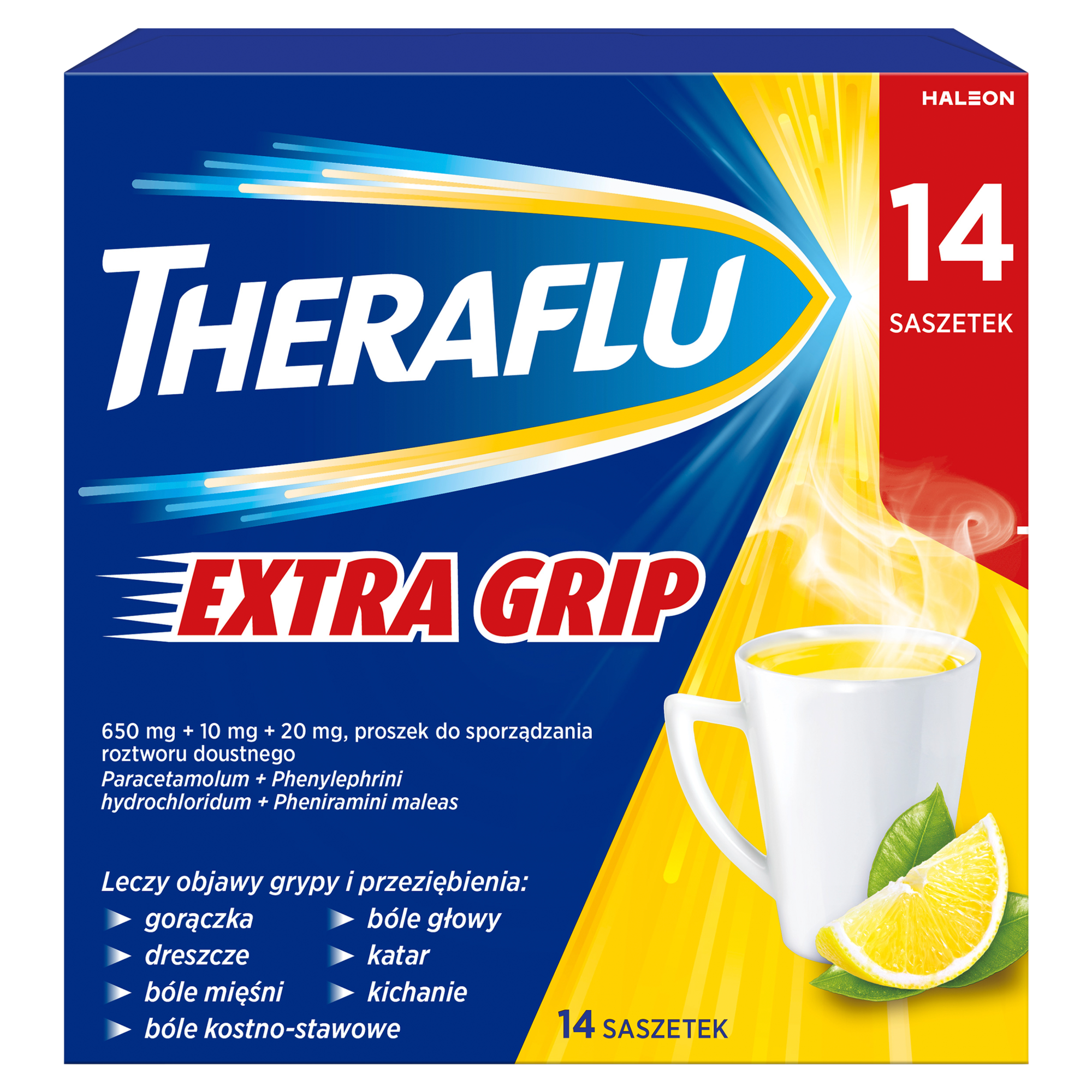 Theraflu Extra Grip saszetki na objawy grypy i przeziębienia 14 saszetek zdjęcie