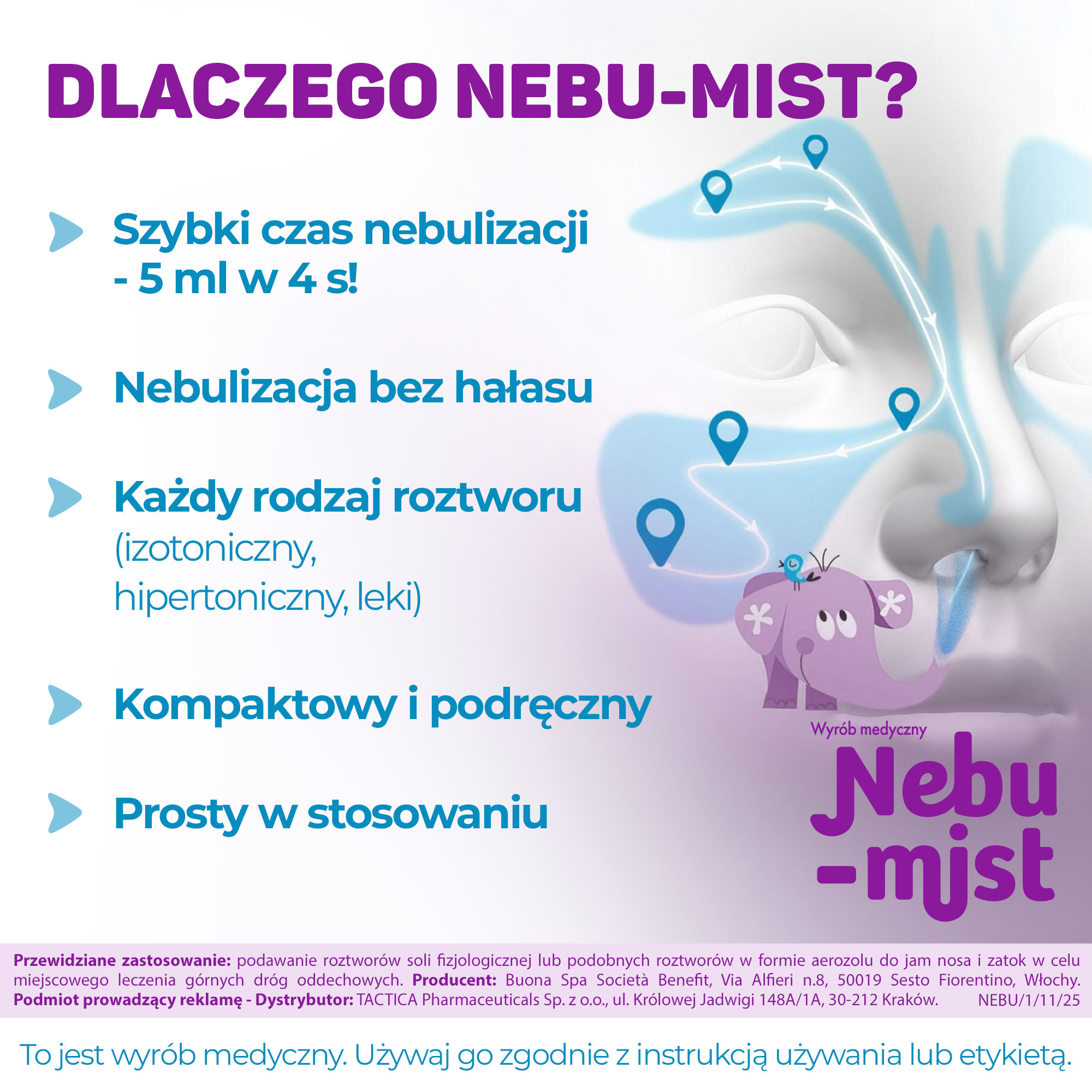 Nebu-Mist, urządzenie do nebulizacji roztworów do jam nosa i zatok, 1 sztuka