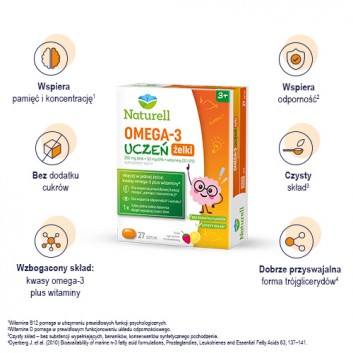 Naturell Omega 3 Uczeń żelki, 27 sztuk