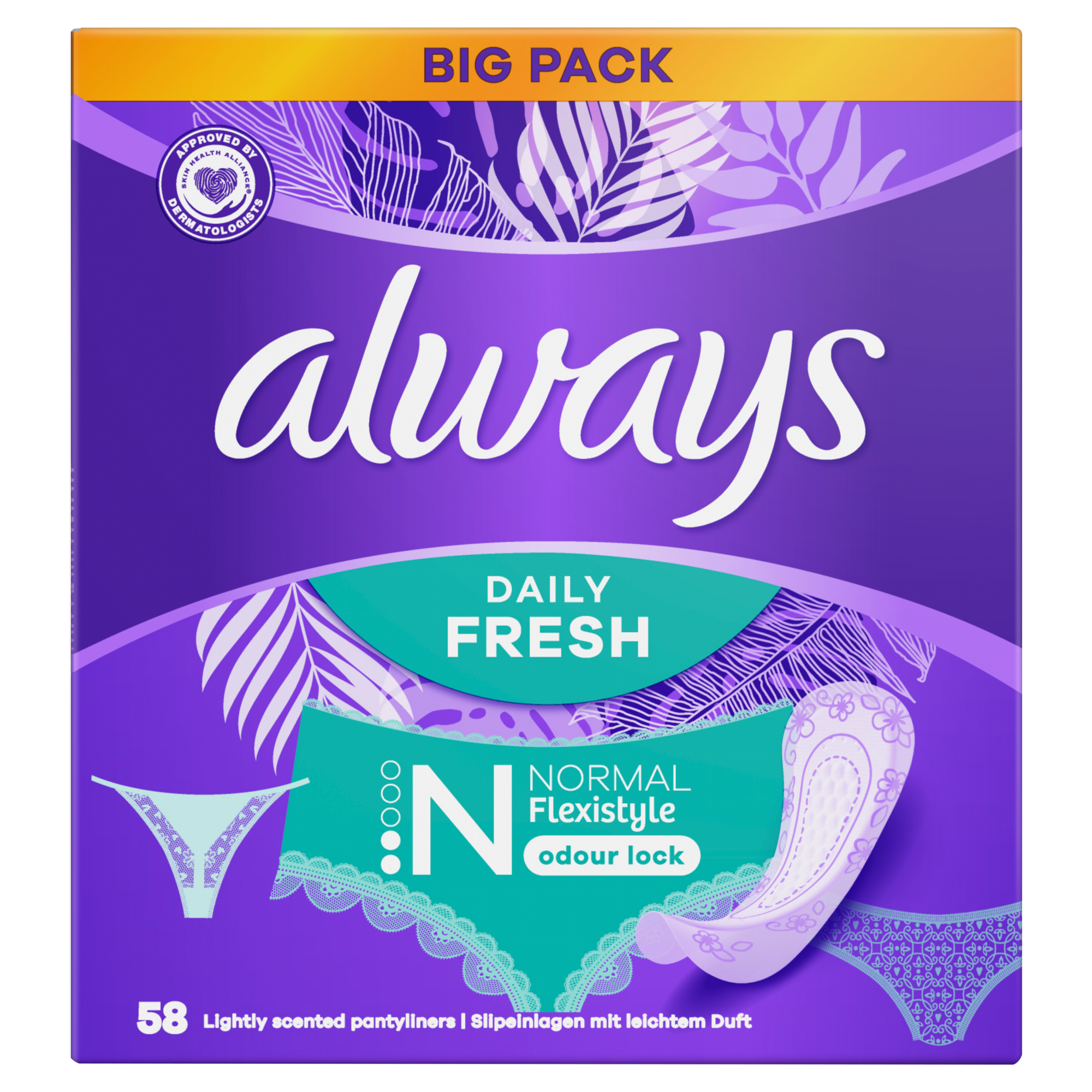 Always Dailies Flexistyle Normal, Wkładki higieniczne, 58 sztuk zdjęcie