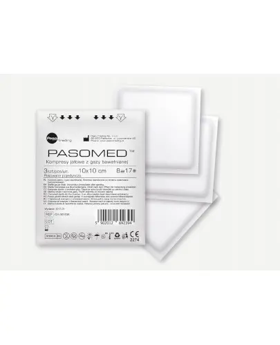 PasoMed, kompresy opatrunkowe jałowe z gazy bawełnianej 17 nitek 8 warstw 10x 10cm, 3 sztuki zdjęcie