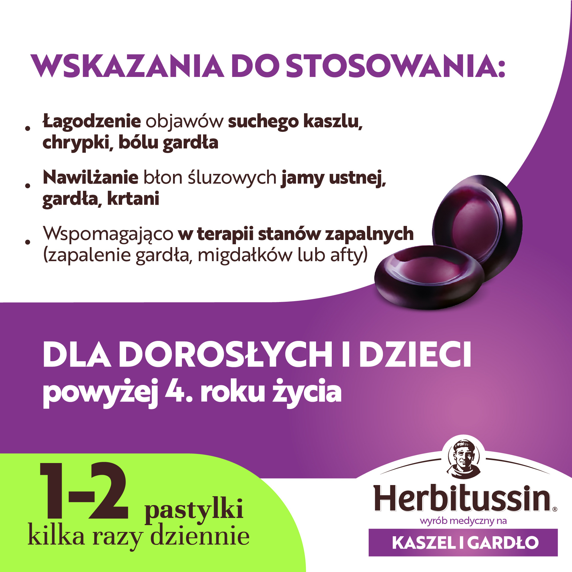 Herbitussin na kaszel i gardło, pastylki, 24 sztuki