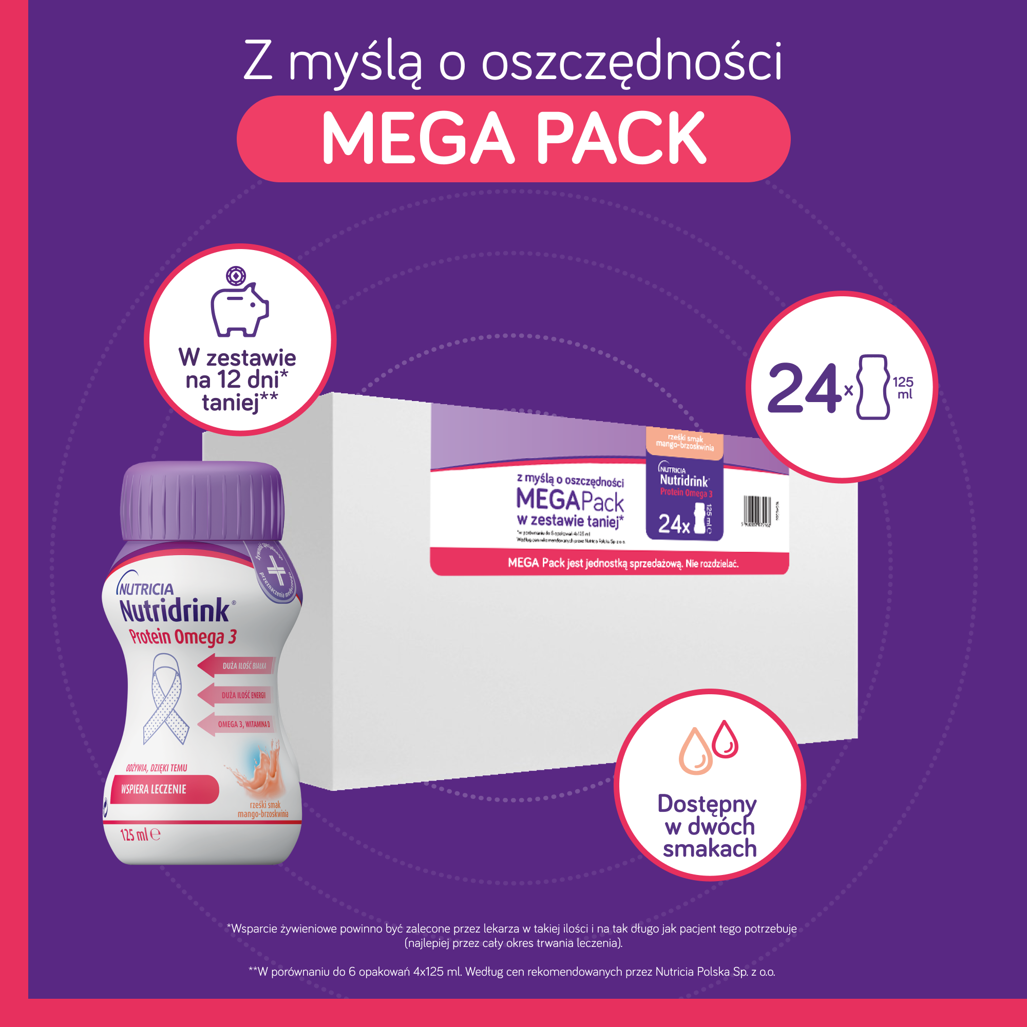 Nutridrink Protein Omega-3, rześki smak mango-brzoskwinia, 24 x 125 ml